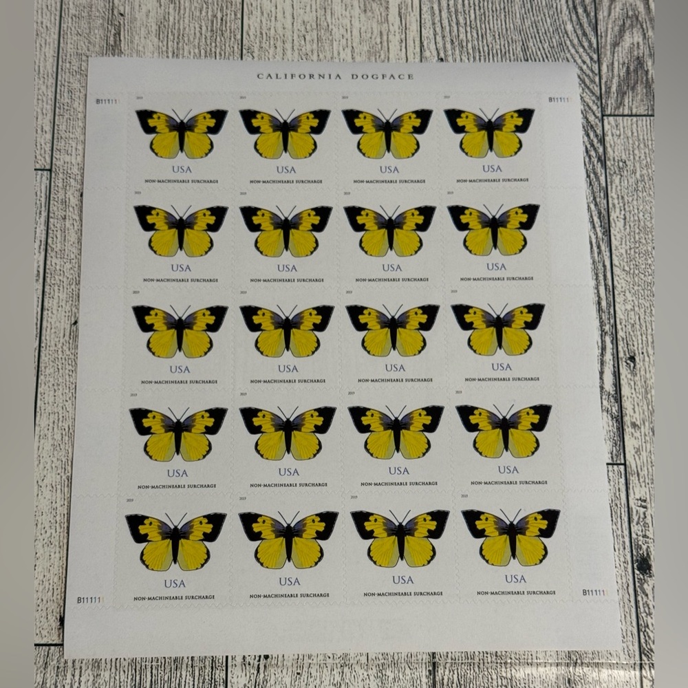 USPS California Dogface Butterfly Stamps Sheet – Non-Machinable (20 Stamps)